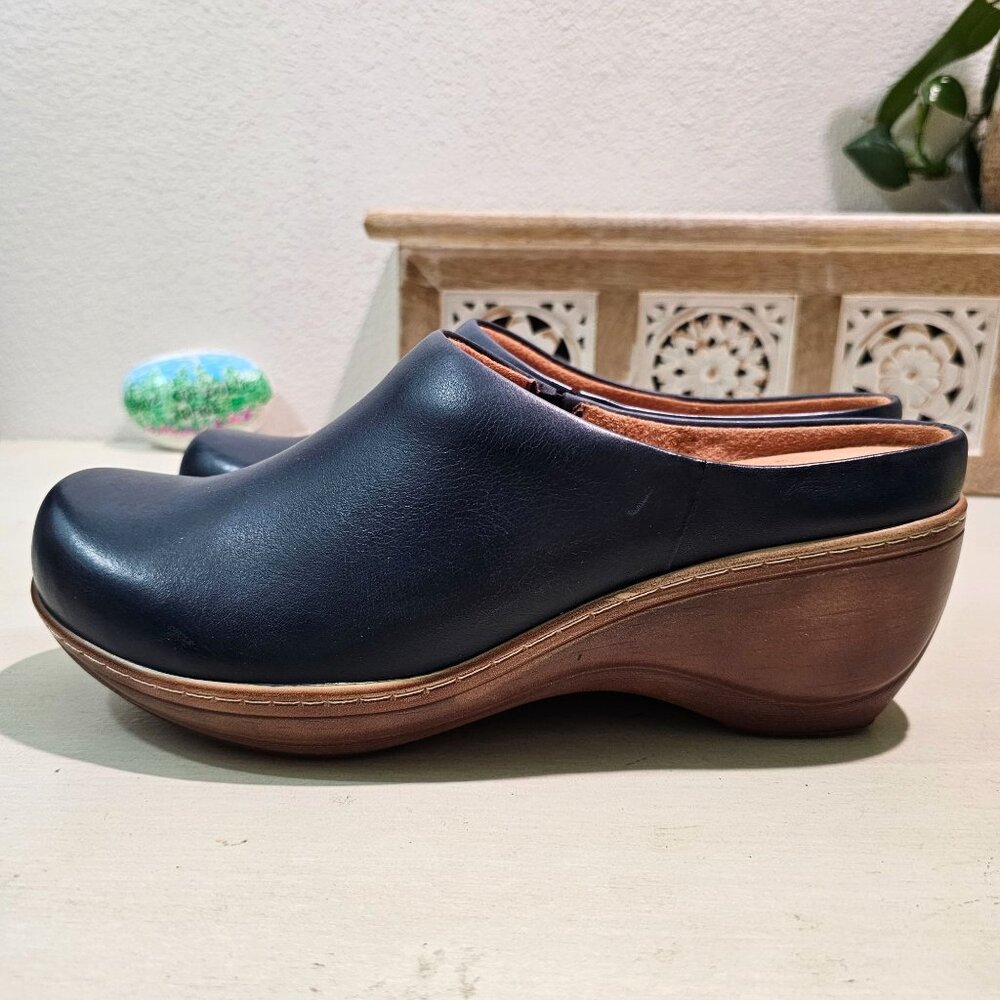 Softwalk Womens Sz 9.5N Navy Madison Leather Platform Clog Padded Comfort Shoes - Picture 7 of 12